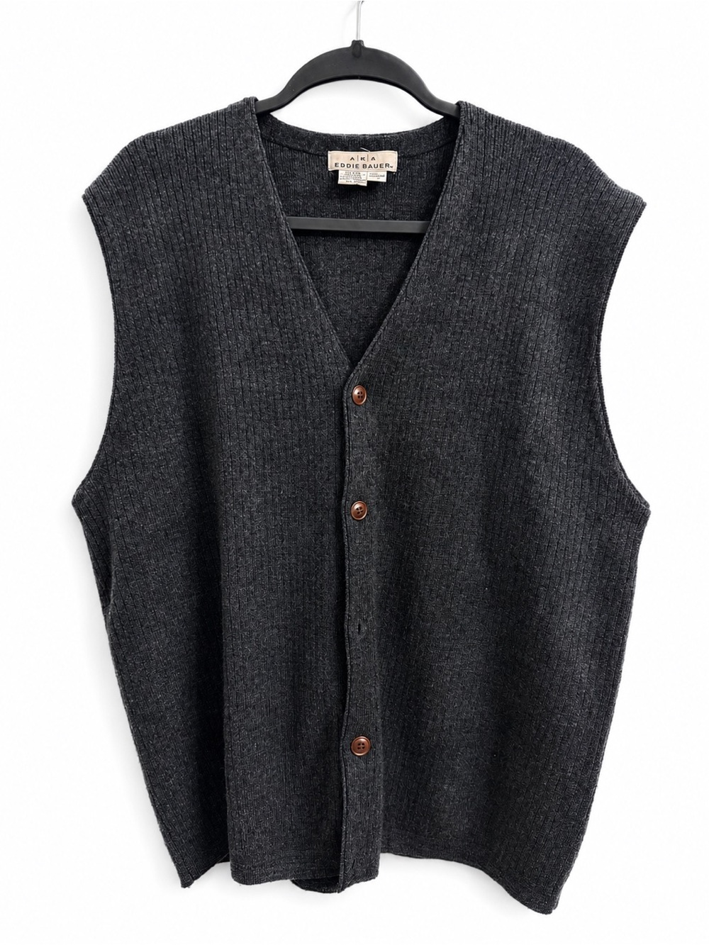 Vintage Eddie Bauer Men’s 100% Merino Wool Ribbed Sweater Vest Charcoal Gray L